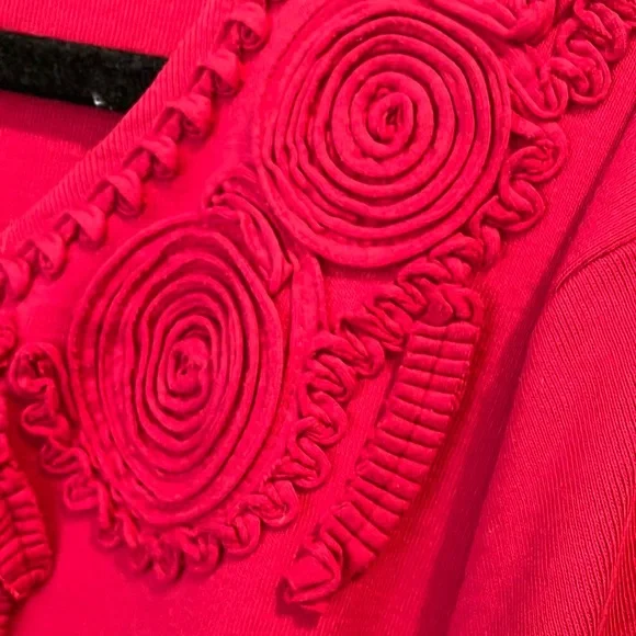 Rafaella Red dressy Button Down light cardigan sweater 2x flower detail, - Picture 3 of 6